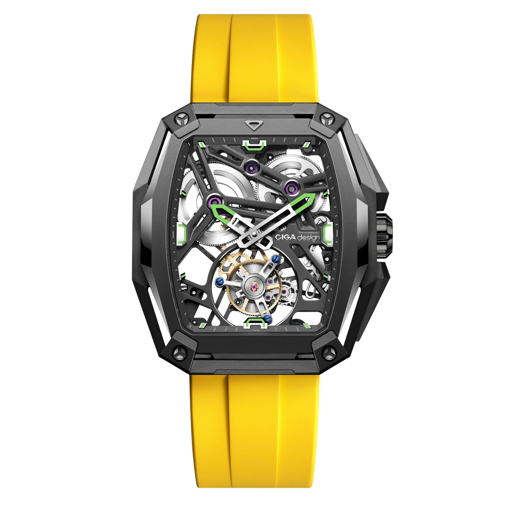 Eddie Jordan Hunter Tourbillon, skeleton dial with green-tipped hands