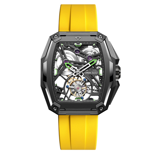 Eddie Jordan Hunter Tourbillon, skeleton dial with green-tipped hands