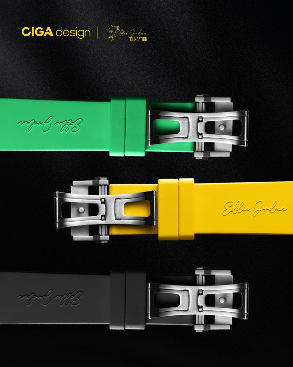 Strap set: yellow, black, green and metal