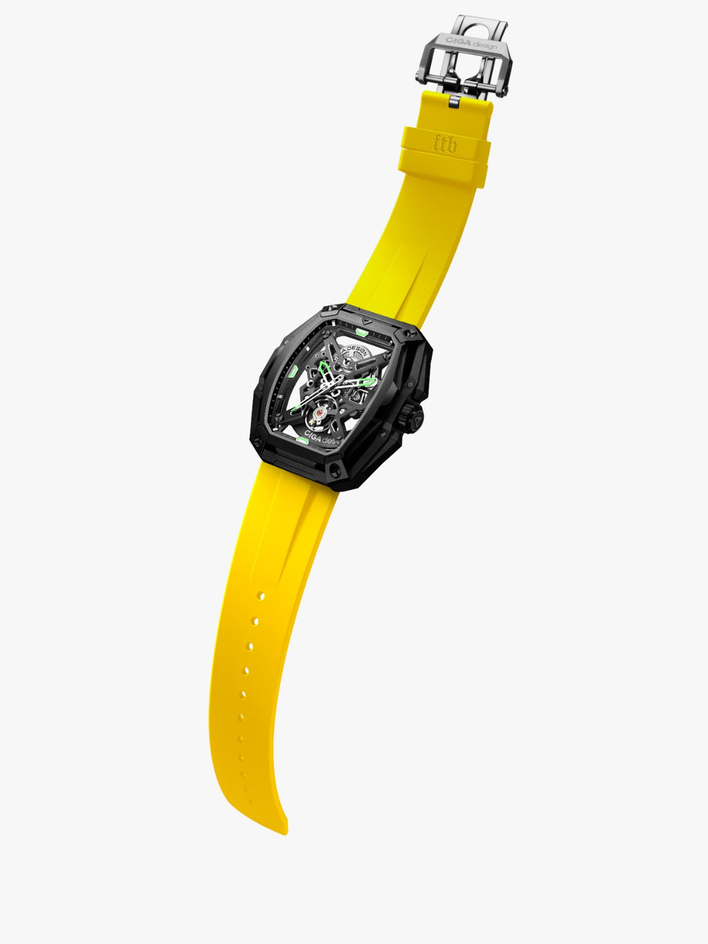 Hunter Tourbillon on yellow silicone strap